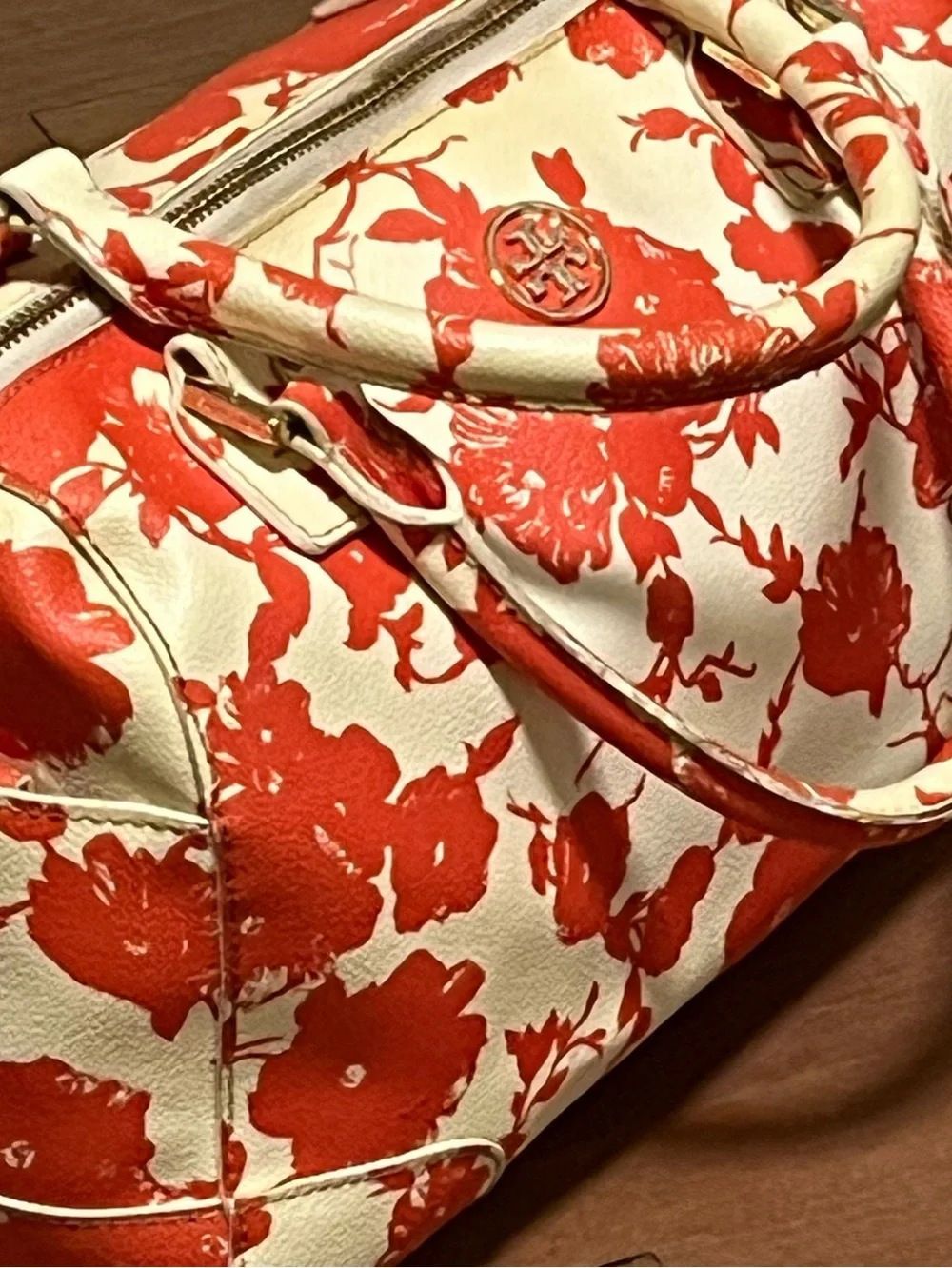 Tory Burch Robinson Floral poppies printed canvas by Dome Satchel bag